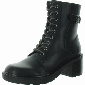 Paxon Womens Zipper Faux Leather Combat & Lace-Up Boots Slip Resistant