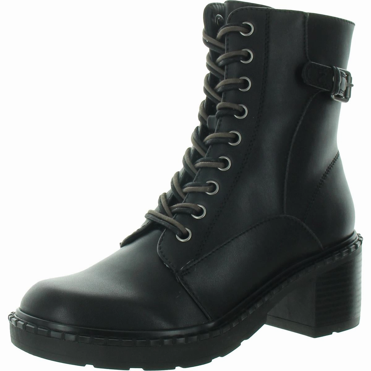 Paxon Womens Zipper Faux Leather Combat & Lace-Up Boots Slip Resistant