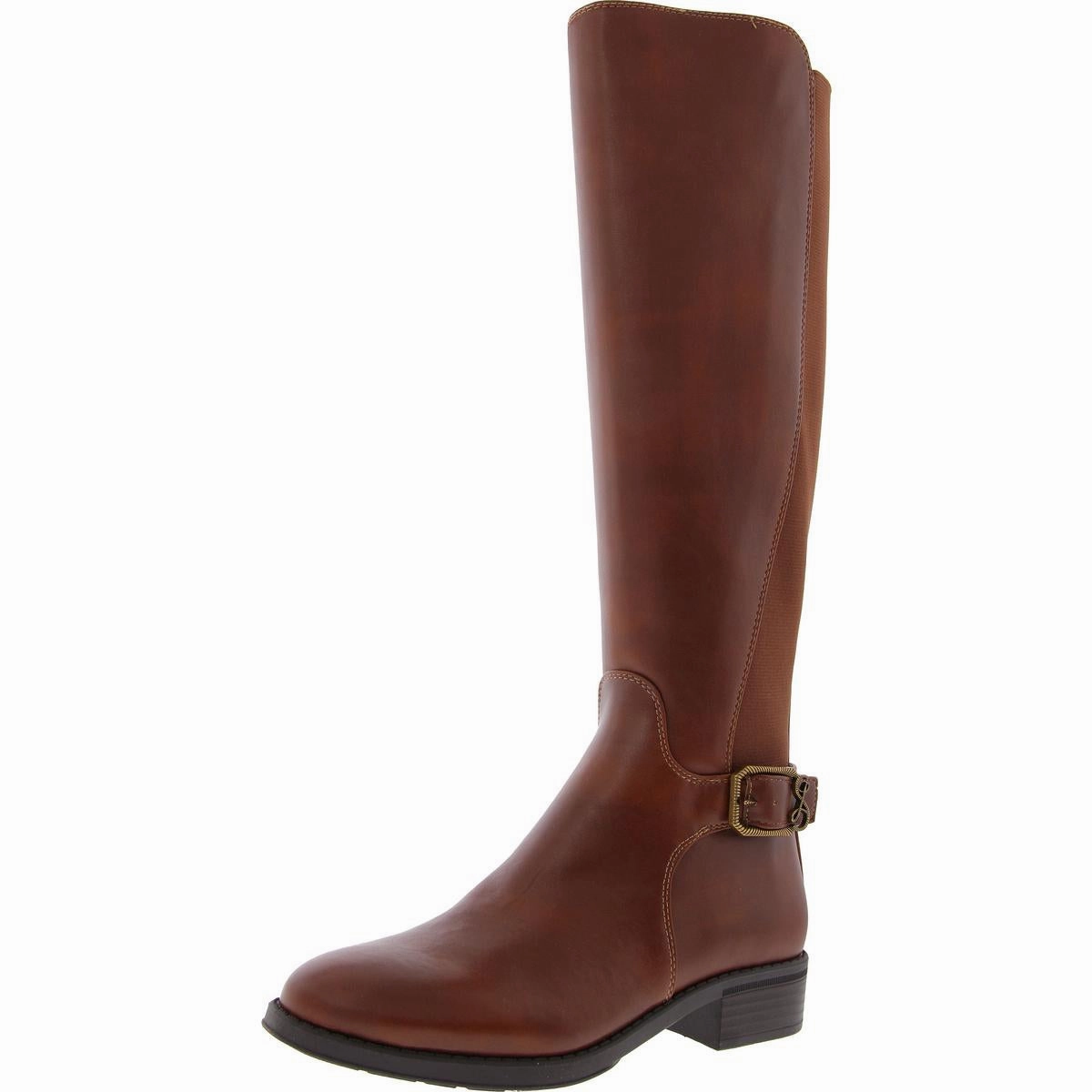 Percy Womens Leather Block Heel Knee-High Boots Elasticated Wild Edge