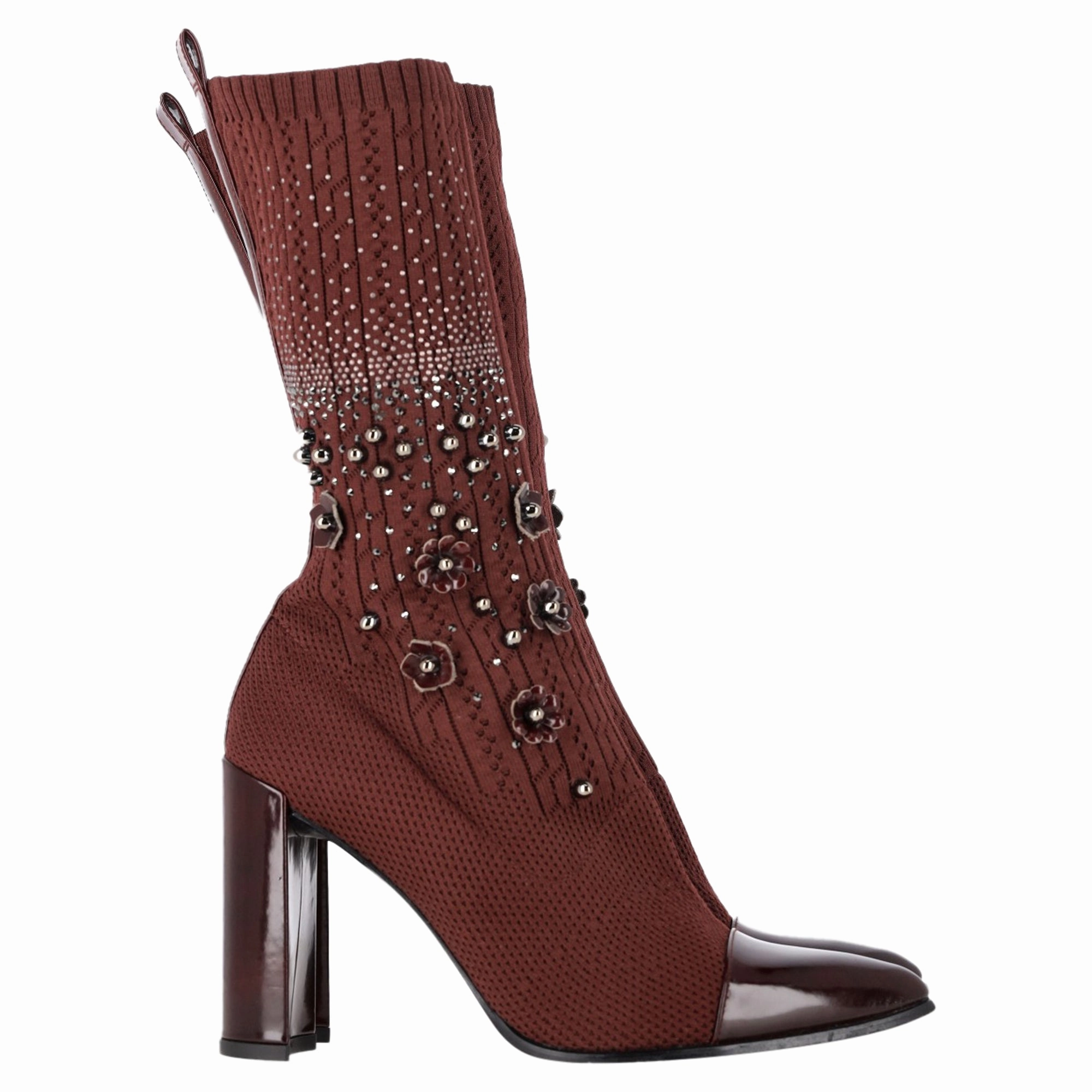 Leopard Tone Shockproof Stuart Weitzman Embellished Knitted Sock Ankle Boots in Brown Wool