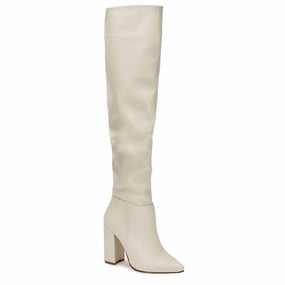 Women's Knee High Heel Boots In Ivory Modern Edge