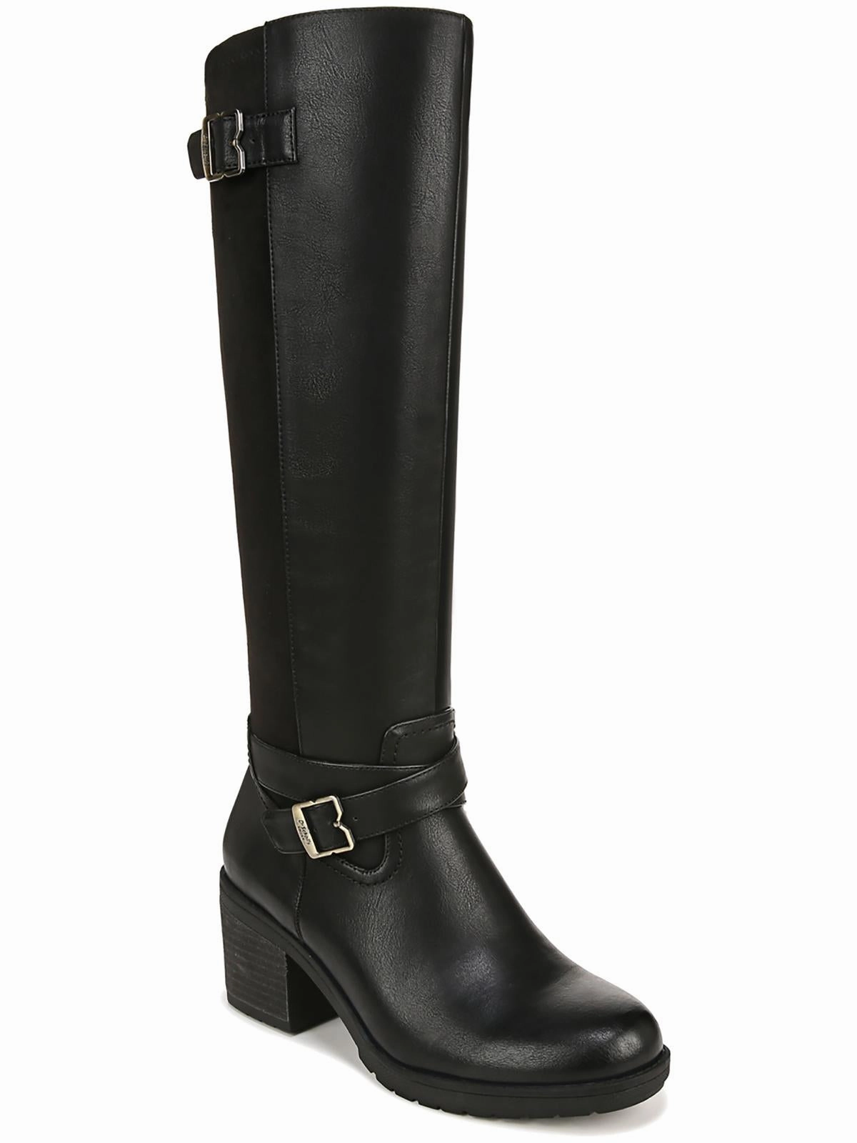 PRAIRIE Womens Faux Leather Block Heel Knee-High Boots Long distance Impact absorption