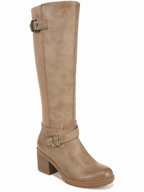 PRAIRIE Womens Faux Leather Block Heel Knee-High Boots Slip Resistant Mountain Climber Minimal Profile