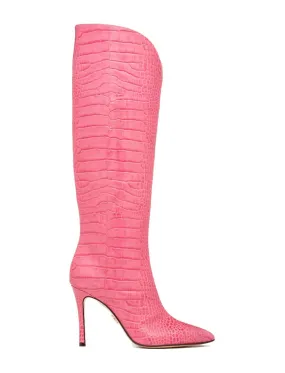 Peyton Knee High Pointed Toe Boot In Pink Crocodile Comfort Buckles Cushioned Step Work Commute