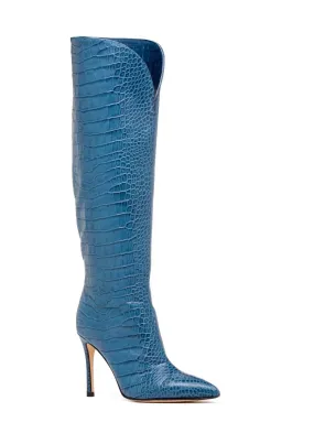 Peyton Knee High Pointed Toe Boot In Sky Blue Crocodile synthetic material Breathable Rough Trail Hiker