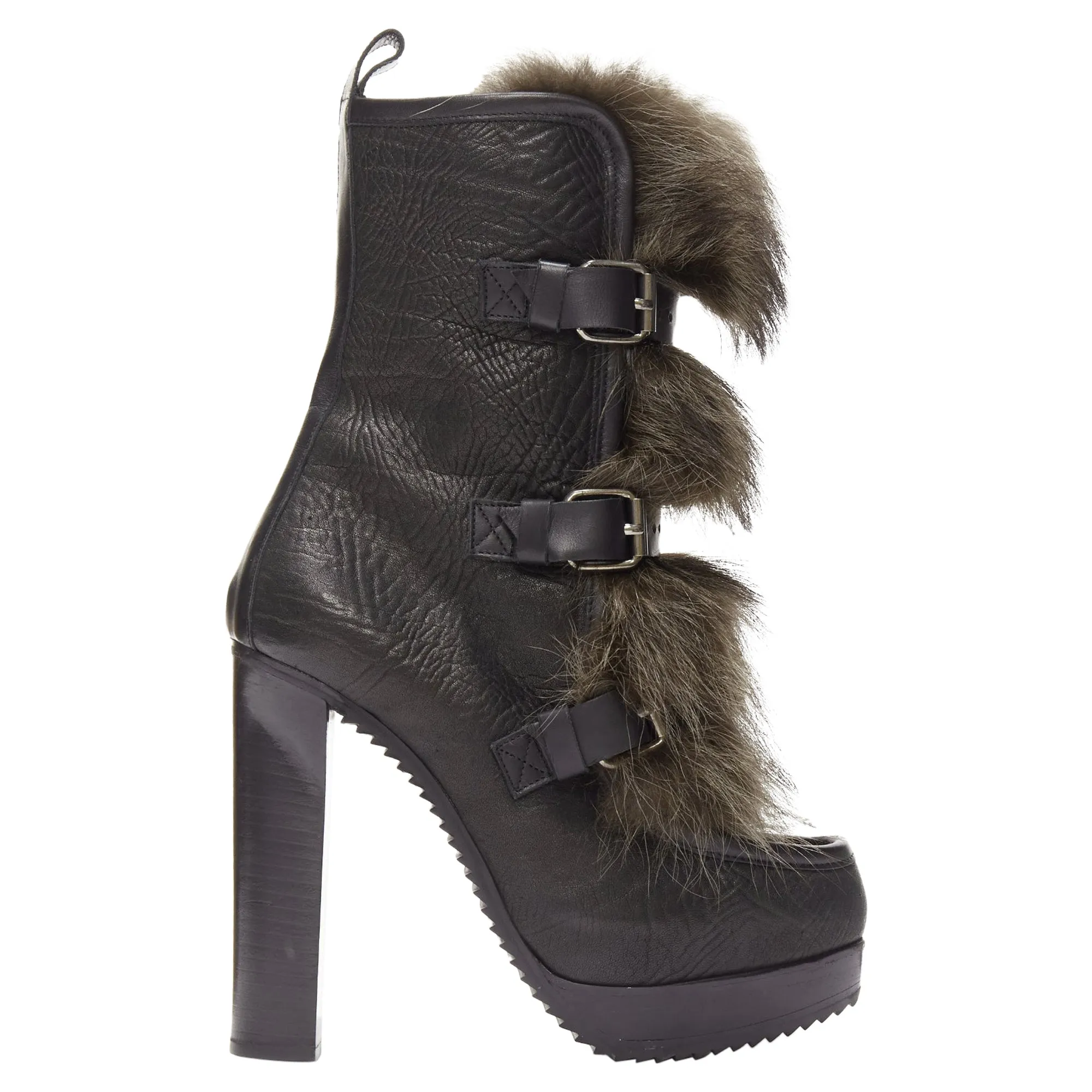 Ski Resort Visitor Pierre Hardy grained leather fur trio buckle platform boot