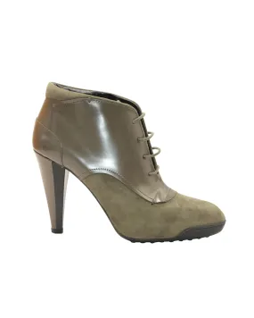 Military Style Long Walk Tod's Lace-Up High Heel Boots in Olive Suede and Leather