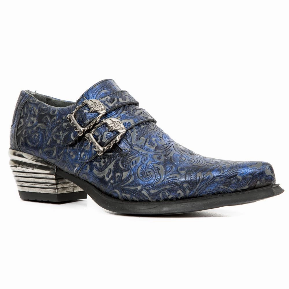 New Rock Vintage Blue Floral Leather Buckle Shoes-7960-S7 Sporty Vibe Canvas Lite