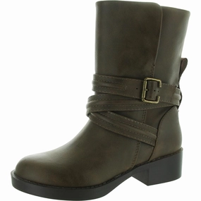 Prema Santee Womens Zipper Faux Leather Mid-Calf Boots Comfortable Footbed Everyday Wear
