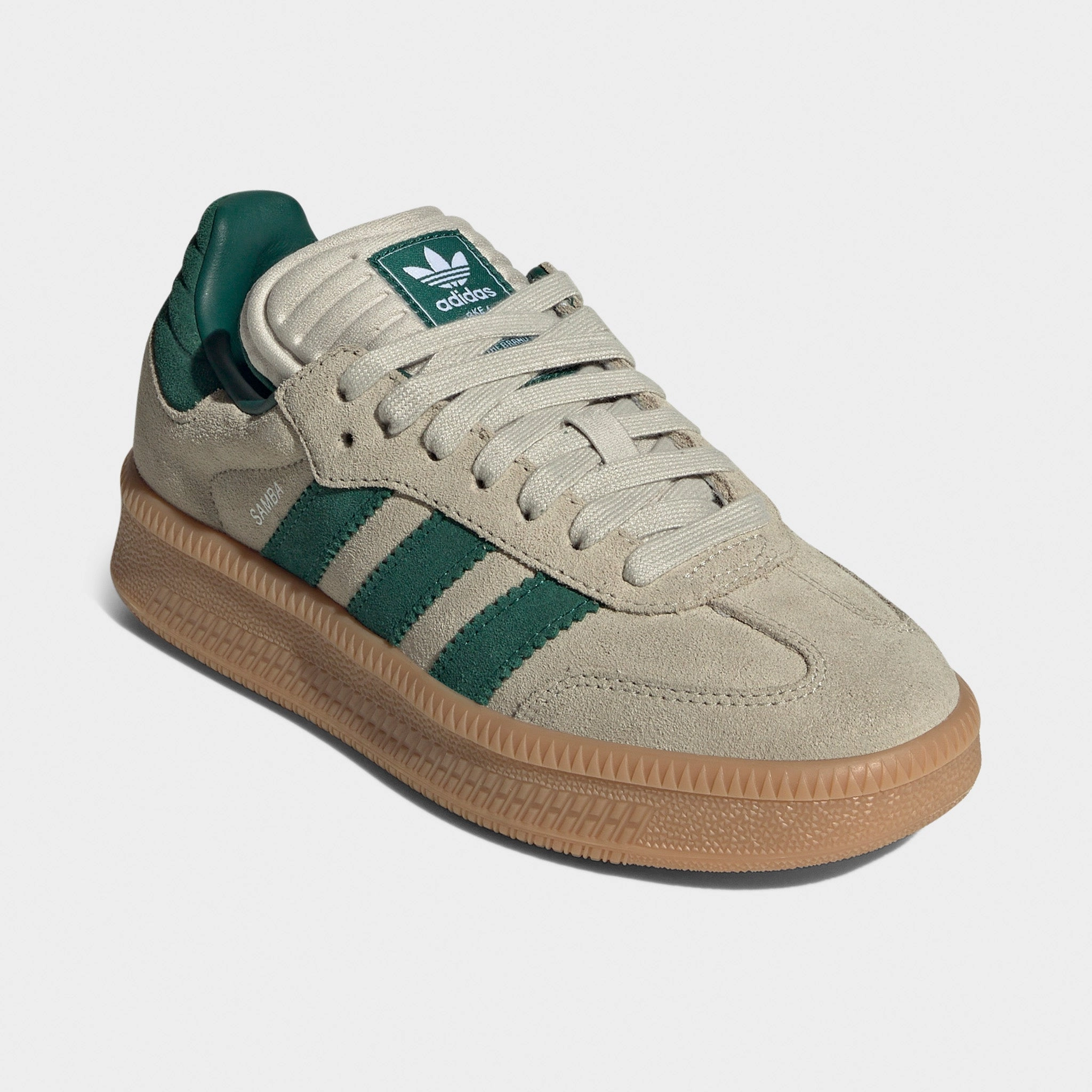 No Tie adidas Juniors' Samba XLG Tan / Green