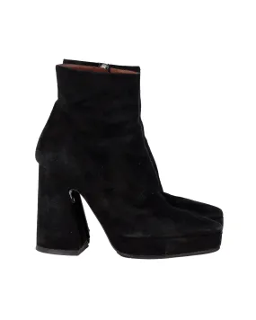 Power Step Simple Style Proenza Schouler Block Heel Platform Boots in Black Suede