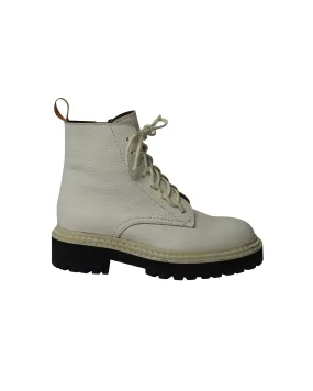 Proenza Schouler Lug Sole Combat Boots in White Calfskin Leather Canvas Material Biker Tough