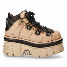 New Rock M-106-S40 Beige Leather Gothic Ankle Platform Boots Breathable Weather Resistant User Protective Finish Nature Lover