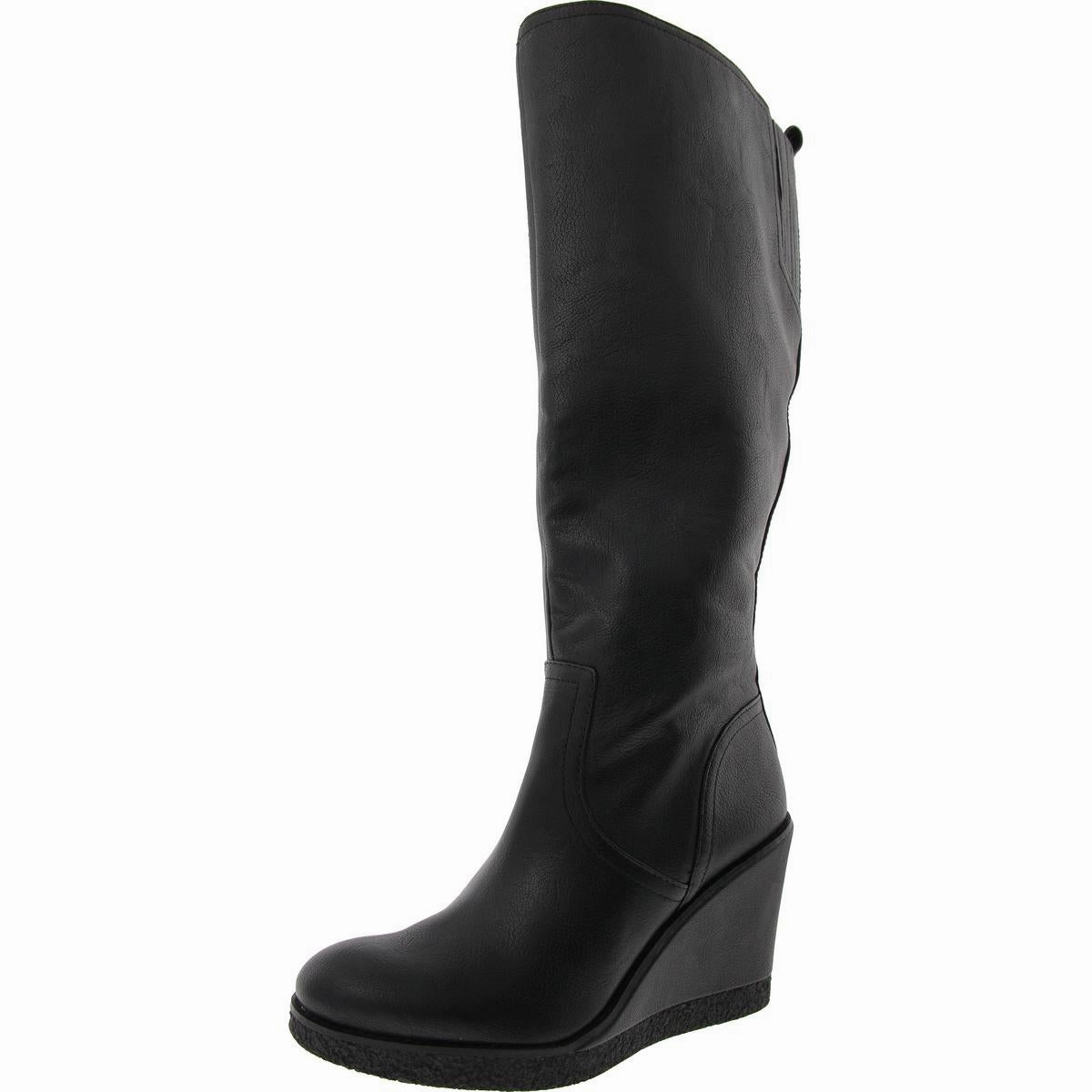 Womens Wide Calf Faux Leather Knee-High Boots Rain Friendly