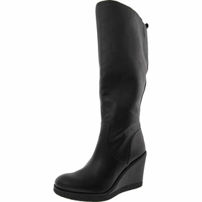 Womens Wide Calf Faux Leather Knee-High Boots Rain Friendly