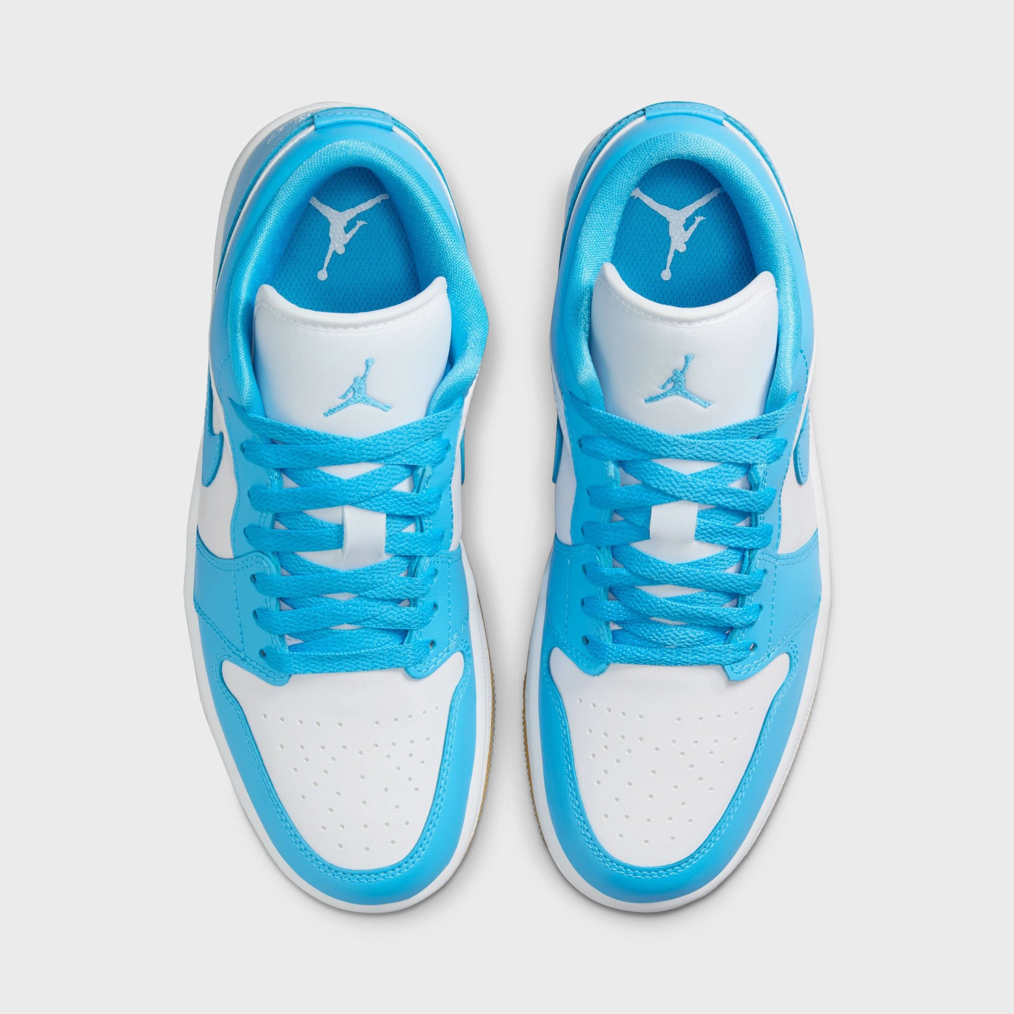 Jordan Women's 1 Low White / Dark Powder Blue - Gum Sock Liner Tech Durable rubber sole