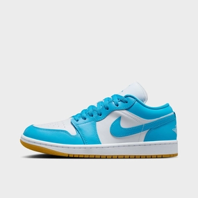 Jordan Women's 1 Low White / Dark Powder Blue - Gum Secure Fit Panel Perimeter Stability Base