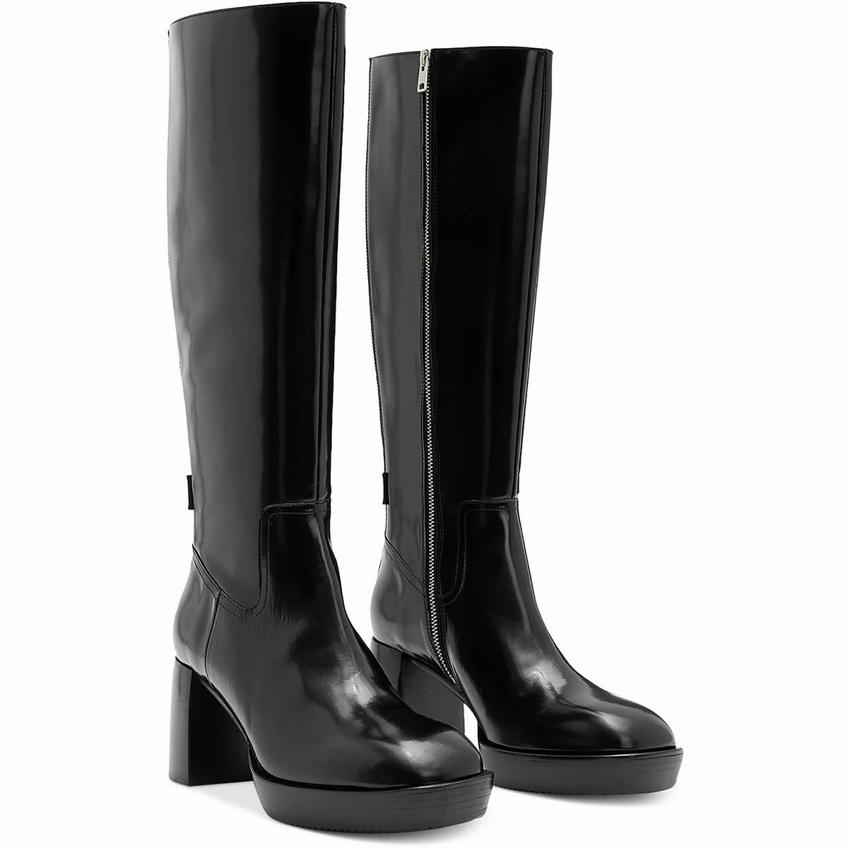 Pip Womens Block Heel Patent Leather Knee-High Boots Stud Look Comfortable Movement