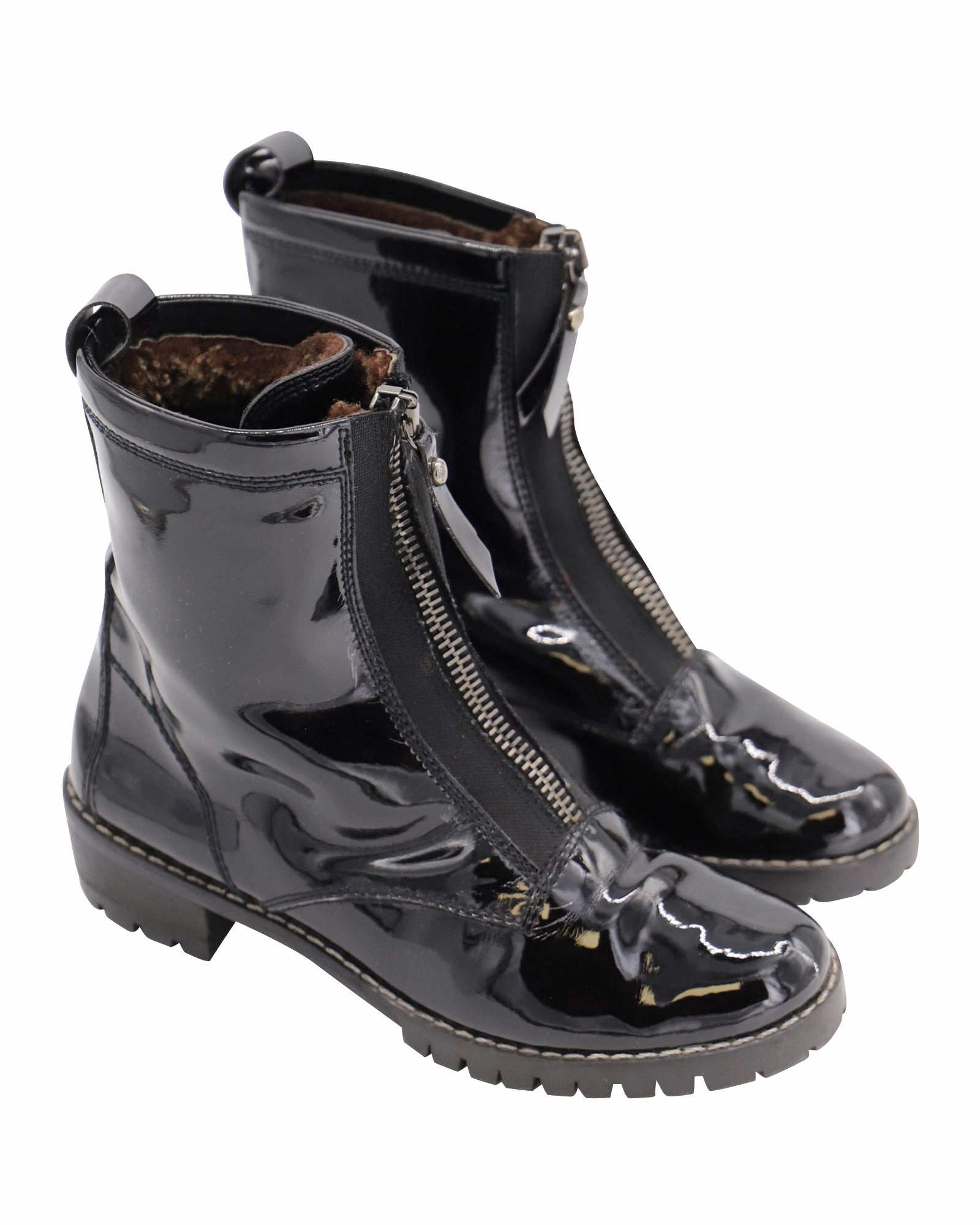 Stuart Weitzman Zip Up Boots in Black Patent Everyday Use