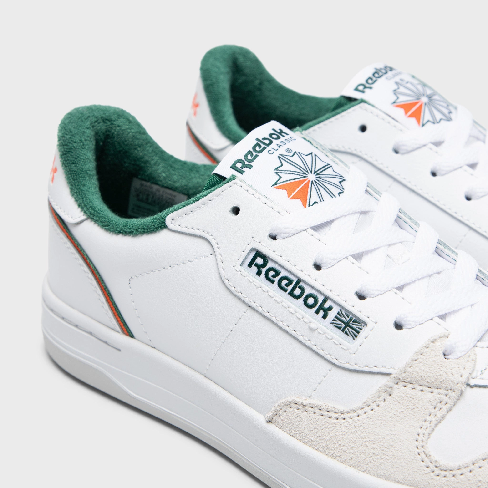 Reebok Court Phase White / Green - Orange Style Choice No Fuss