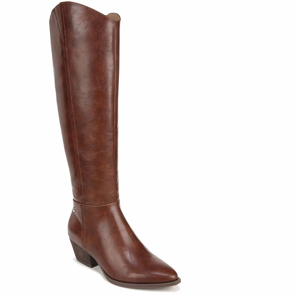 Reese Womens Faux Leather Block Heel Knee-High Boots Comfort Insoles