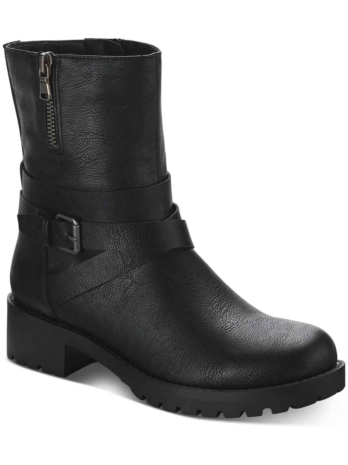 Stable Support Weather Resistant User Stellaa Womens Faux Leather Lugged Sole Motorcycle Boots