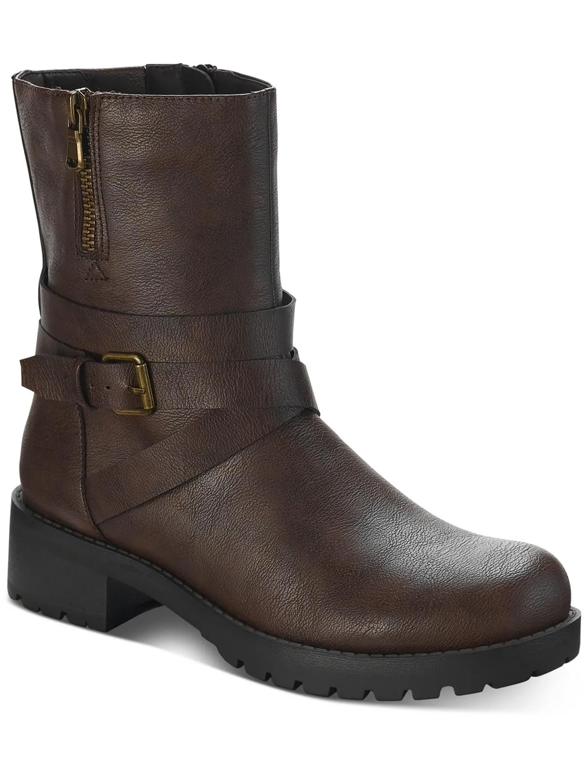 Stellaa Womens Faux Leather Lugged Sole Motorcycle Boots Minimal Mood