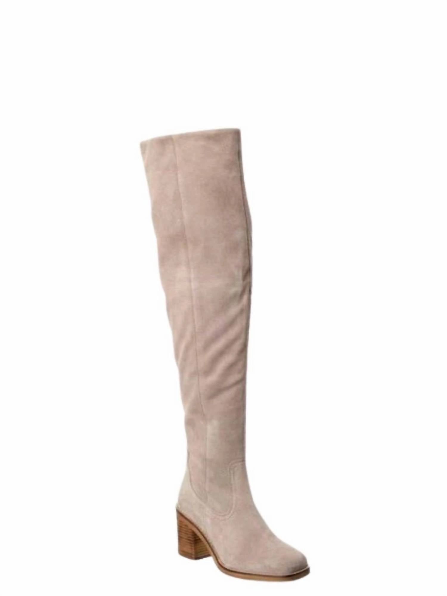Overheard Suede Boots In Taupe Rubber Outsole Adjustable Fit
