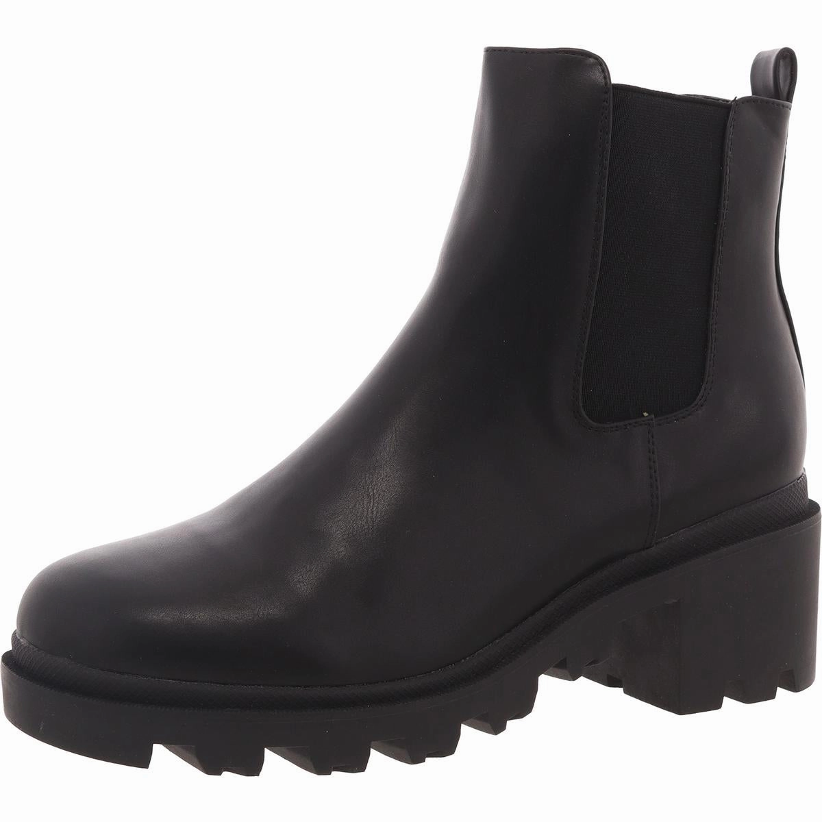 Womens Faux Leather Lugged Sole Chelsea Boots Music Fan
