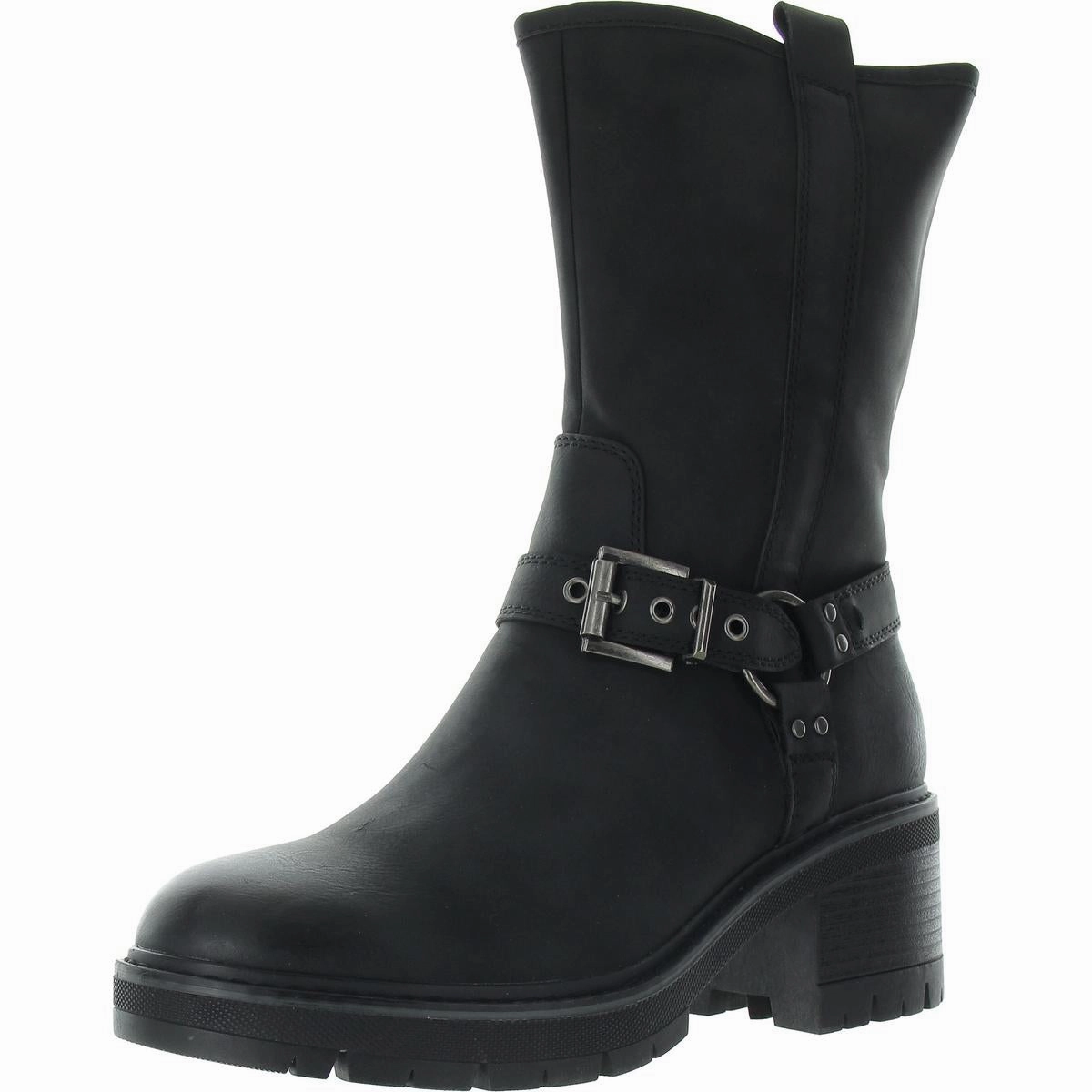 Stylish Look Comfortable Movement Womens Faux Fur Lined Man Made Motorcycle Boots