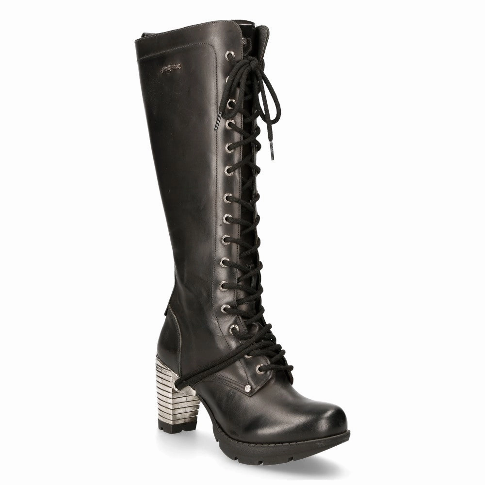 sweat-wicking New Rock M-TR005-S1 Ladies Knee High Black Gothic High-Heeled Boots