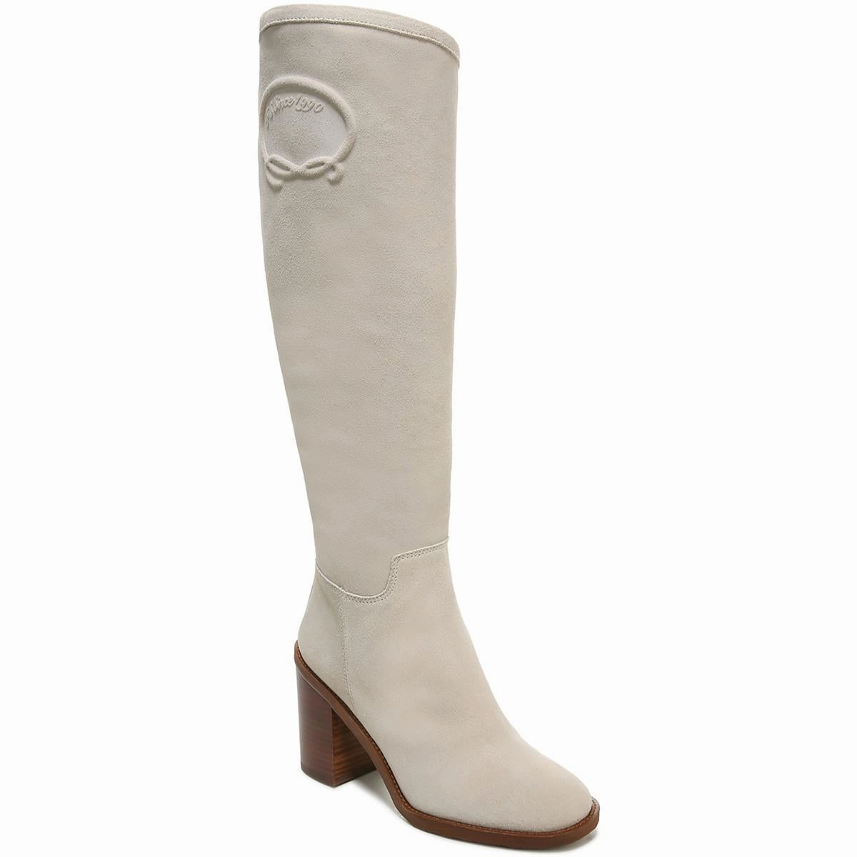 Rivettall Womens Block Heel Leather Knee-High Boots Active Use