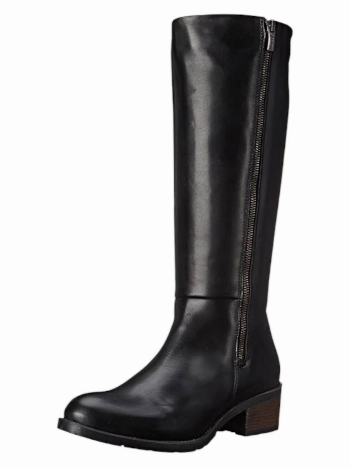 Women's Lauren Waterproof Tall Leather Boots In Black Low Profile Windy Weather