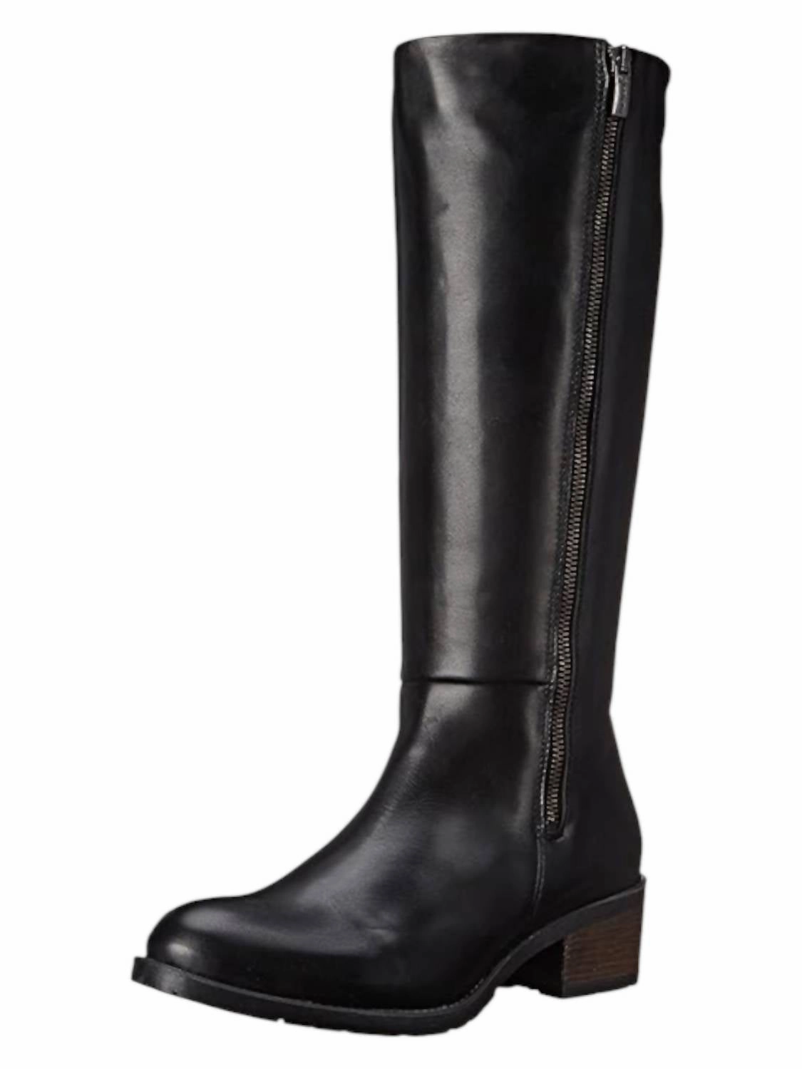 Women's Lauren Waterproof Tall Leather Boots In Black Metallic Buckle Mud Resistant Winter Walker