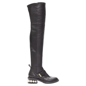 Anti-odor technology Nicolas Kirkwood pearl embellished heel knitee high boots