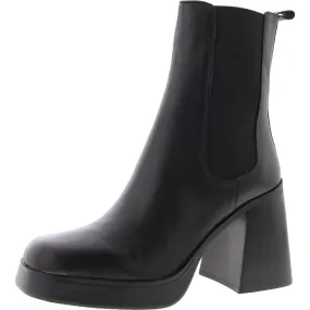 Sabetha Womens Leather Block Heel Chelsea Boots Soft Inner Lining