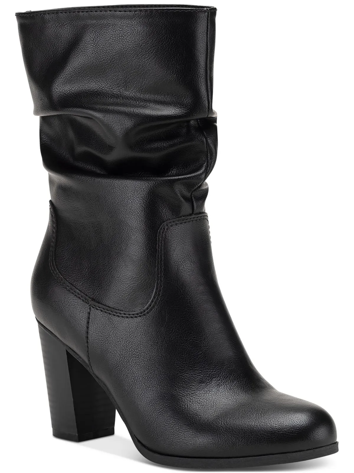 Saraa Slouch Womens Faux Leather Block Heel Mid-Calf Boots Padded Interior Weather Resistant User