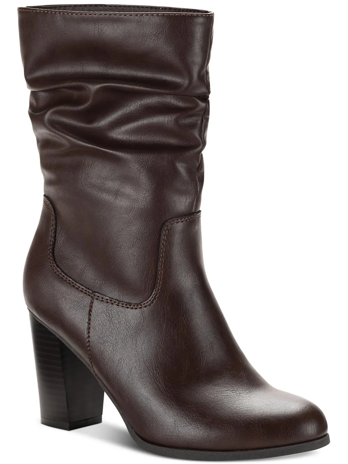 Saraa Slouch Womens Faux Leather Block Heel Mid-Calf Boots Ergonomic Shape sports