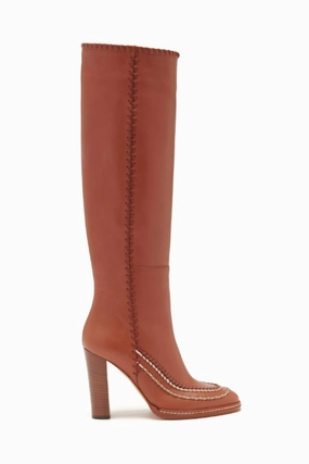 Arlette Knee High Boot In Mahogany Brown Comfortable Wear Extreme Grip