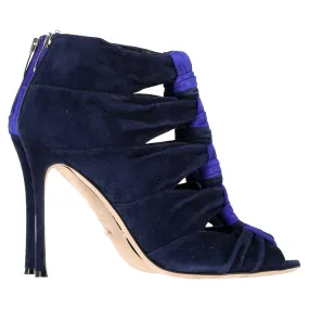 Sergio Rossi Bi-Color Cut Out Ankle Boots in Blue Suede natural materials