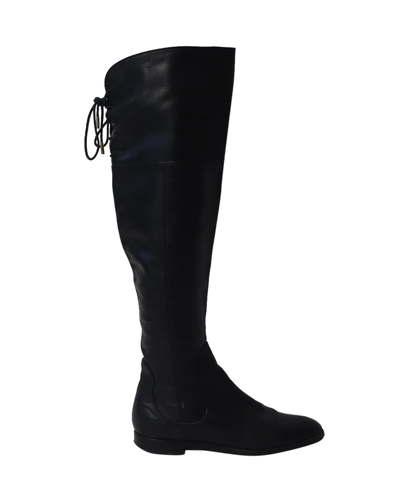 Thermal Core Nature Lover Sergio Rossi Back Thigh Lace Knee High Boots in Black  Leather