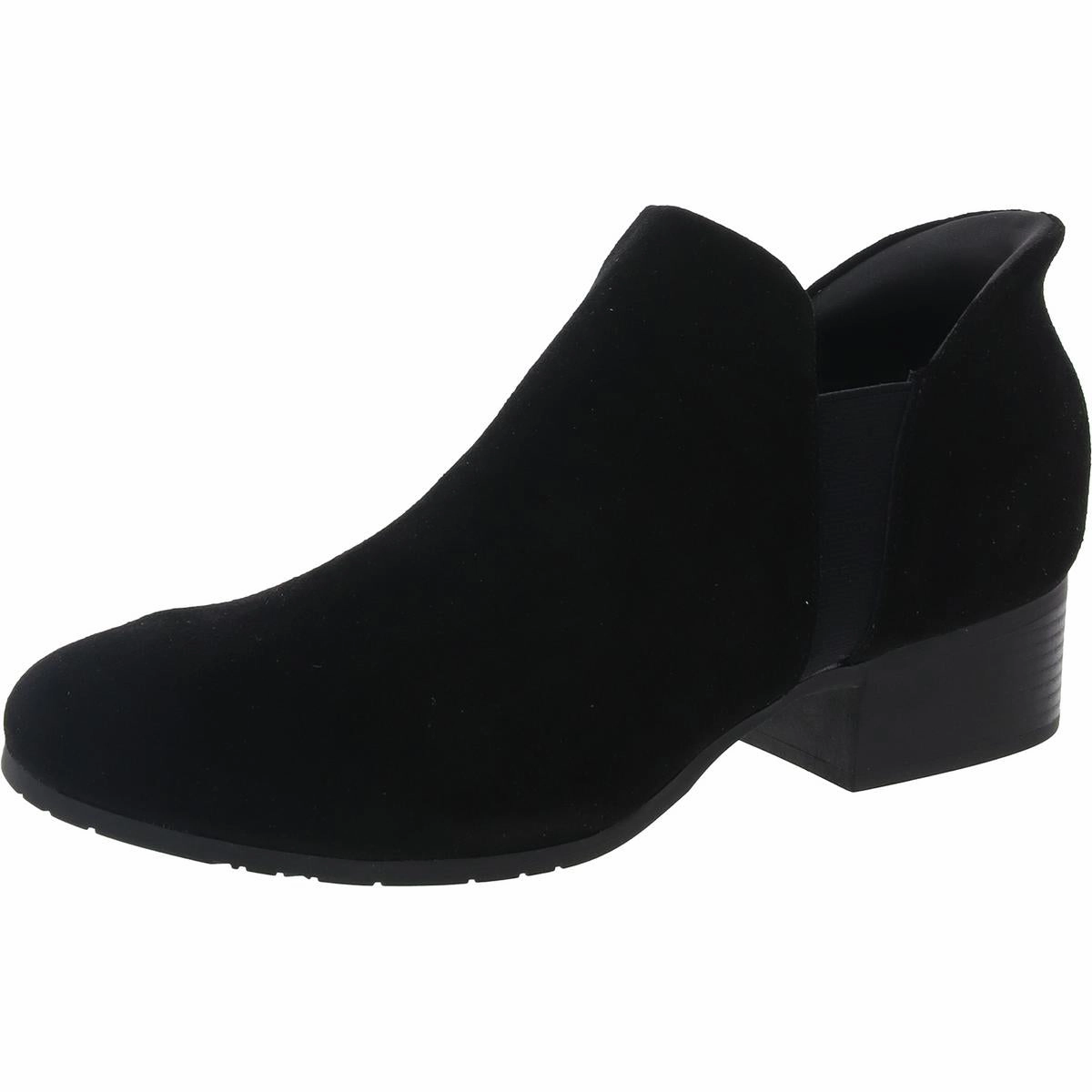 SIDE EZ ON Womens Block Heel Suede Booties Comfortable Upper