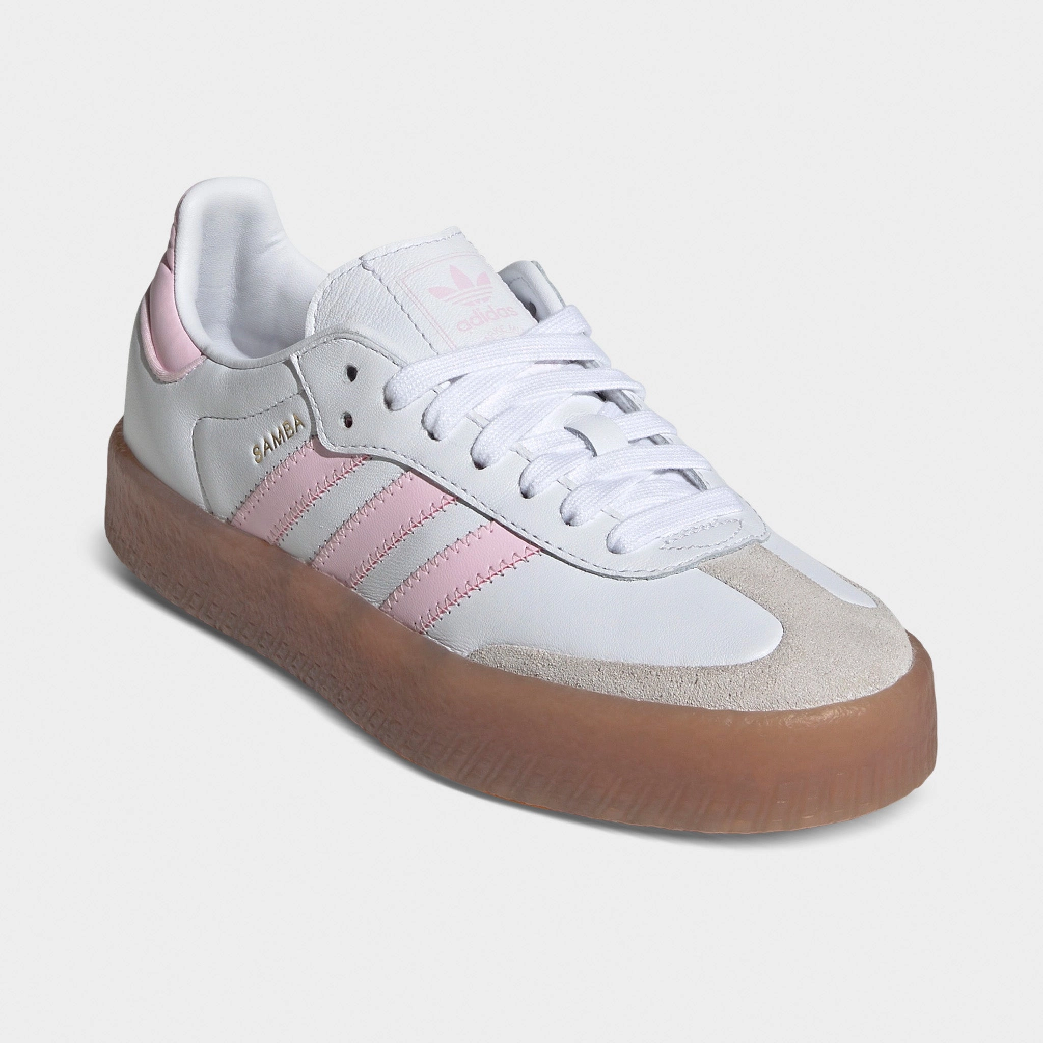Good Traction clean look adidas Juniors' Sambae White / Clear Pink - Gold Metallic