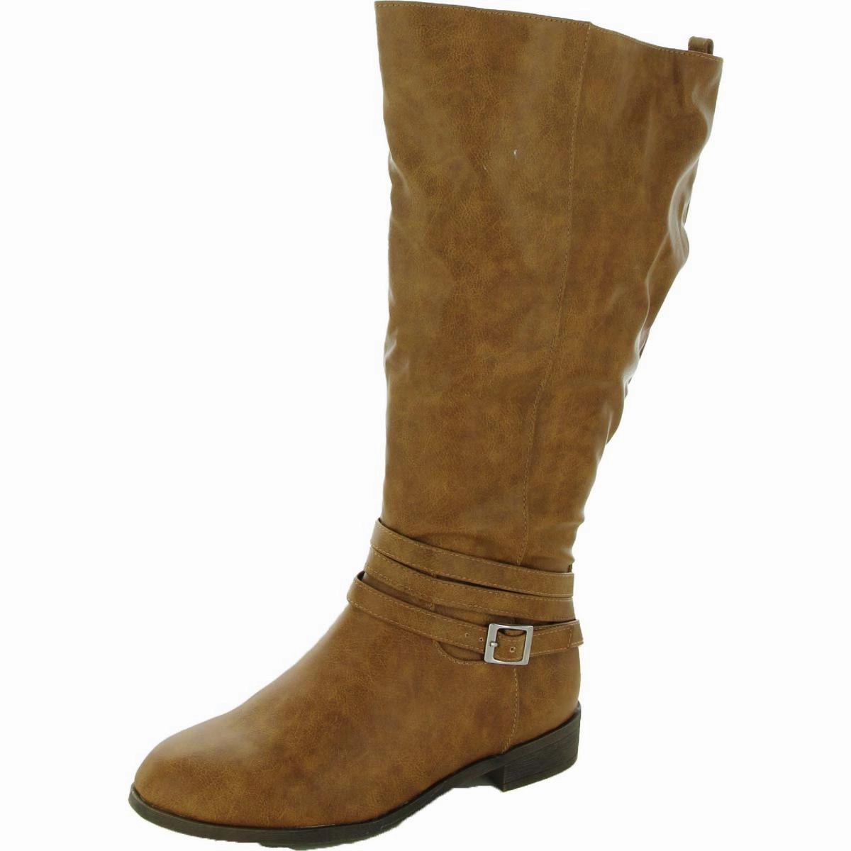 Ivie Womens Faux Leather Extra Wide Calf Knee-High Boots Biker Tough Eco Material Snowy Path
