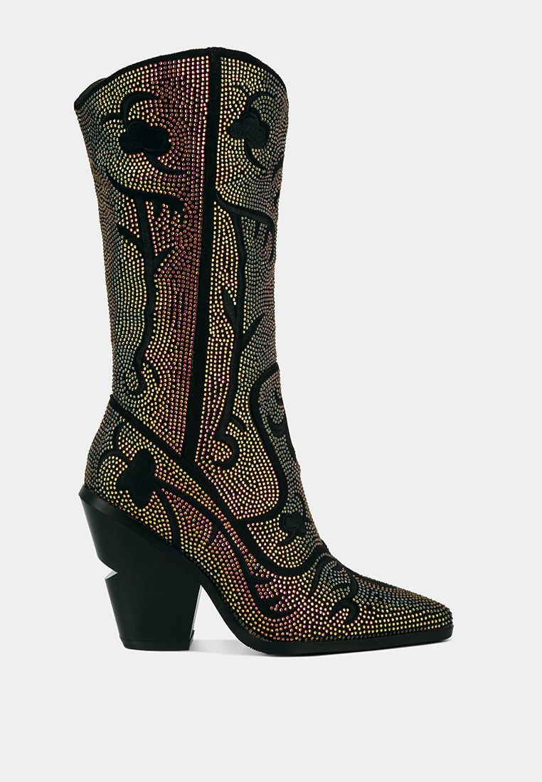 Reliable Grip glimmer rhinestones embellished shimmer calf boots