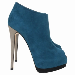 Comfort arch Giuseppe Zanotti Peep Toe Ankle Boots inn Blue Suede