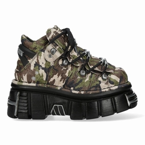 New Rock M-106-C169 Camouflage Leather Metallic Gothic Ankle Boots Croc Look