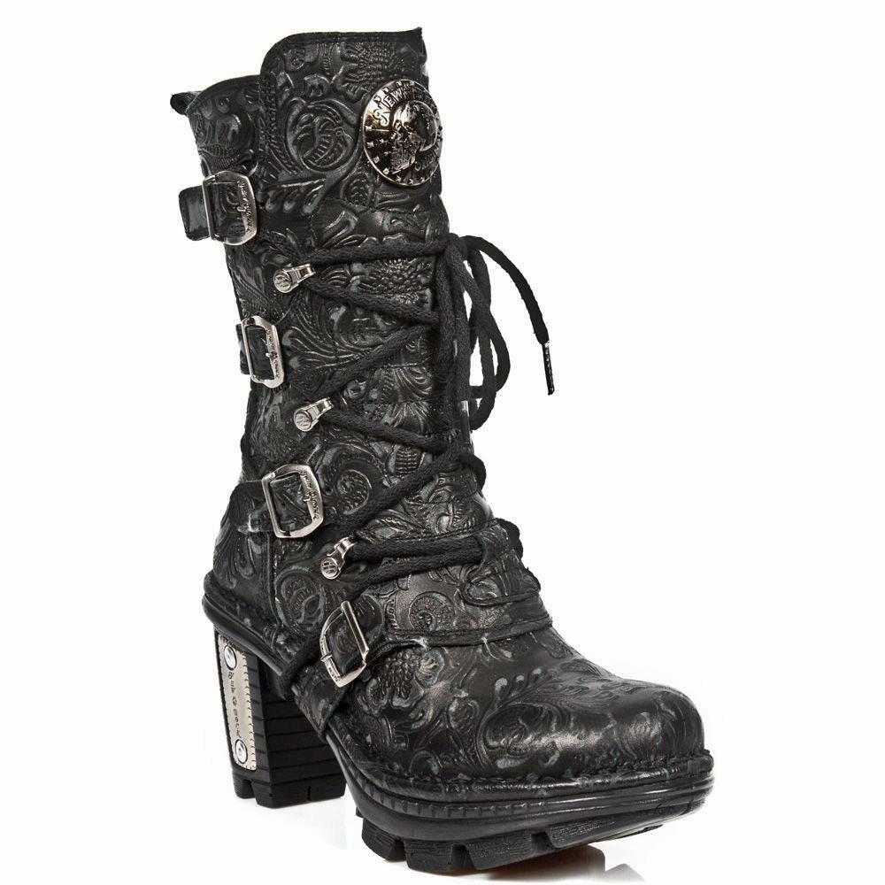 Built For Work New Rock Ladies Floral Gothic Leather Boots- NEOTR005-S25