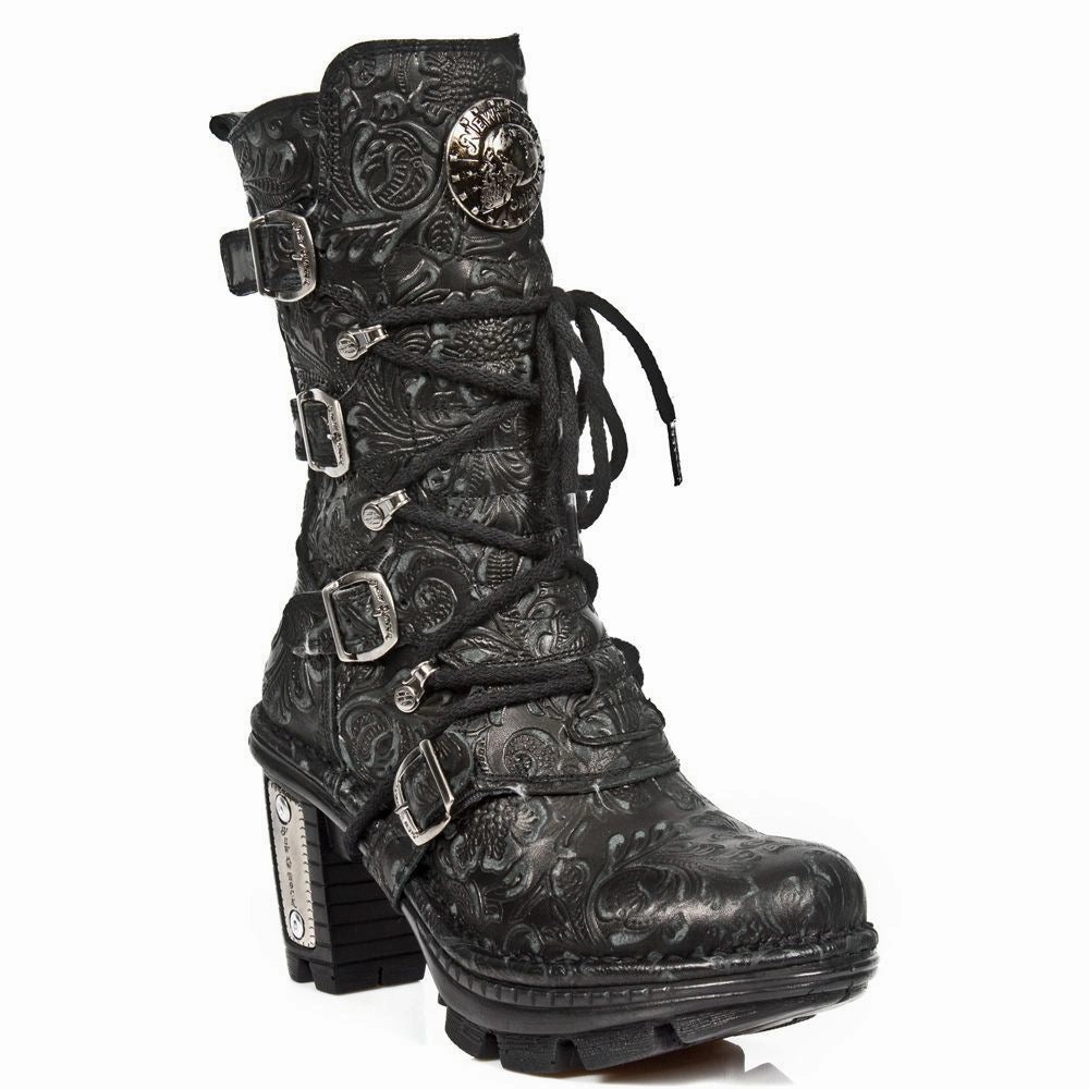 Grippy Outsole Weekend Wanderer New Rock Ladies Floral Gothic Leather Boots- NEOTR005-S25