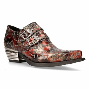 New Rock Embossed Black/Red Leather Buckled Shoes-7960-S5 Smooth Finish Sturdy Build